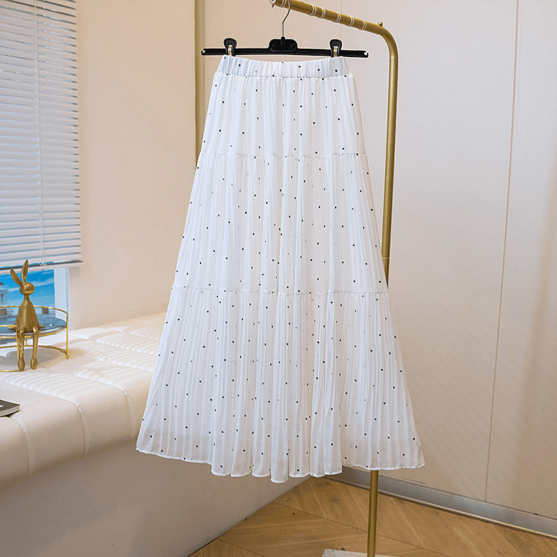 여름 2026 도트 무늬 쉬폰 반신 스커트 새로운 품격 하이웨이스트 한 마디 큰 진자 플리츠 압력 접기 롱 스커트 상세 이미지 14
