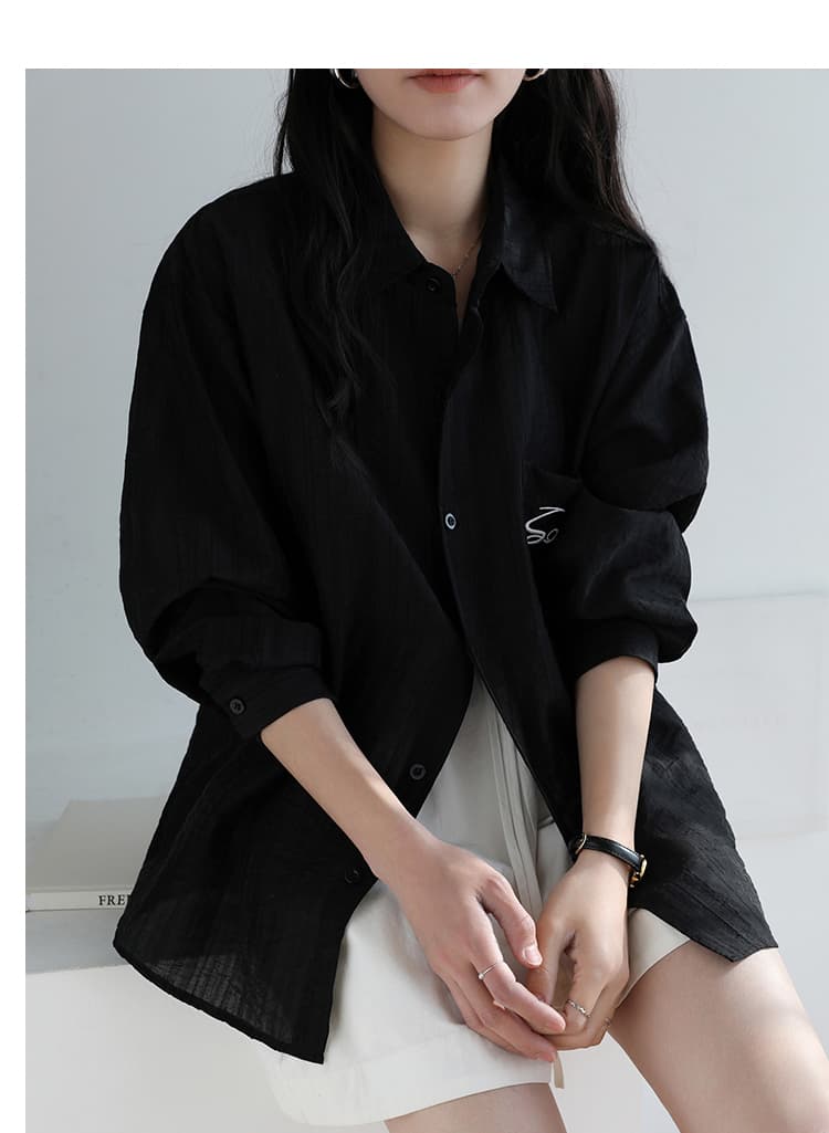 실사 2026 물리학 자외선 차단 스트라이프 여성 셔츠 여름 루즈핏 자수 캐주얼 재킷 라이 경기 서울 주간 실크 셔츠 상세 이미지 38