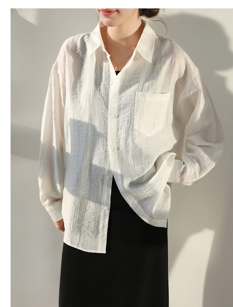 실사 봄 여름 한 부서 화이트 자외선 차단 의류 주간 실크 셔츠 여성 코트 오픈 가디건 외부 가져 가라. 얇은 스타일 셔츠 블라우스 맨위 상세 이미지 21