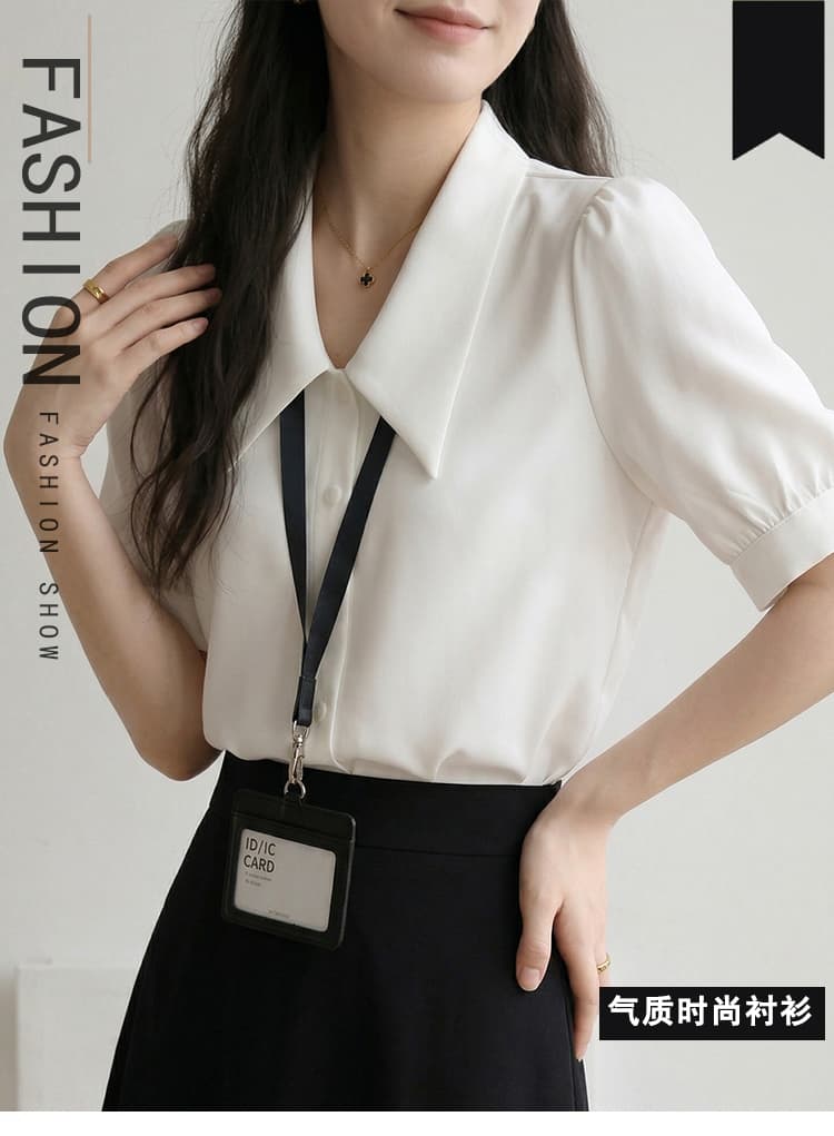 실사 2026 화이트 쉬폰 반팔 셔츠 여성 여름 경력 착용 잡아라. 의류 긍정적 인 로드 중 교사 면접 셔츠 상세 이미지 1
