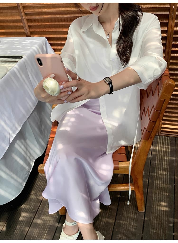 인터넷 그림 주간 실크 자외선 차단 여성 셔츠 여름 얇은 스타일 빛 럭셔리 고급 센스 오픈 가디건 외부 가져 가라. 셔츠 상세 이미지 6