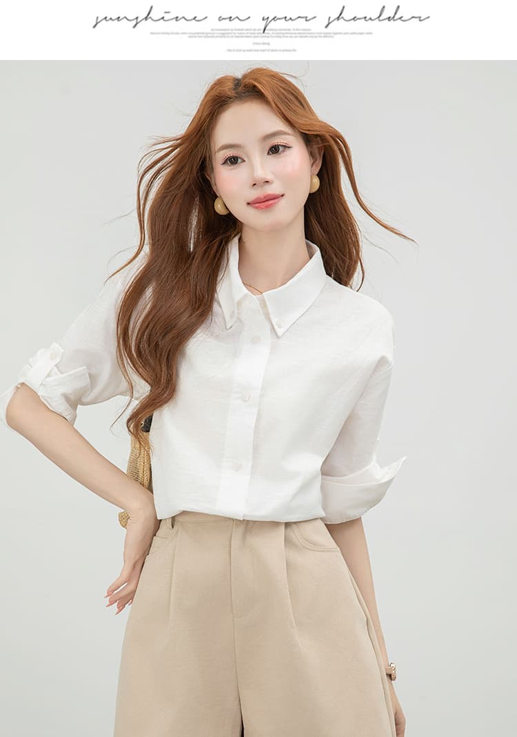 실사 2026 아마 셔츠 긍정적 인 어깨 반팔 여성 여름 캐주얼 품격 출퇴근 면 린넨 셔츠 프랑스식 맨위 상세 이미지 10