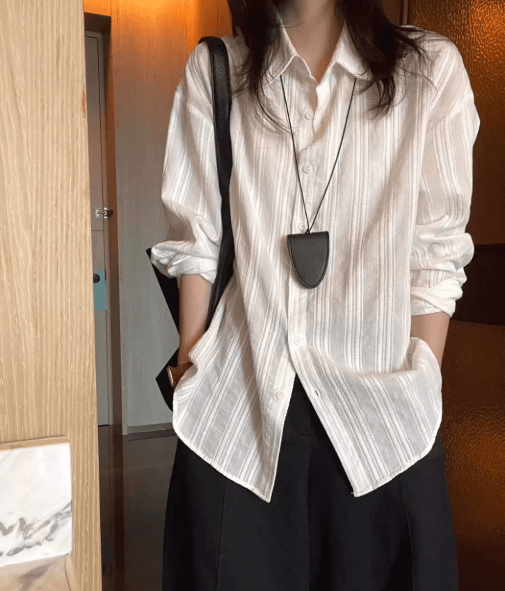 한 부서 고급 센스 화이트 자카드 긴팔 여성 셔츠 봄 여름 오래된 돈 바람 루즈핏 느긋한 자외선 차단 셔츠 ins 이미지 4
