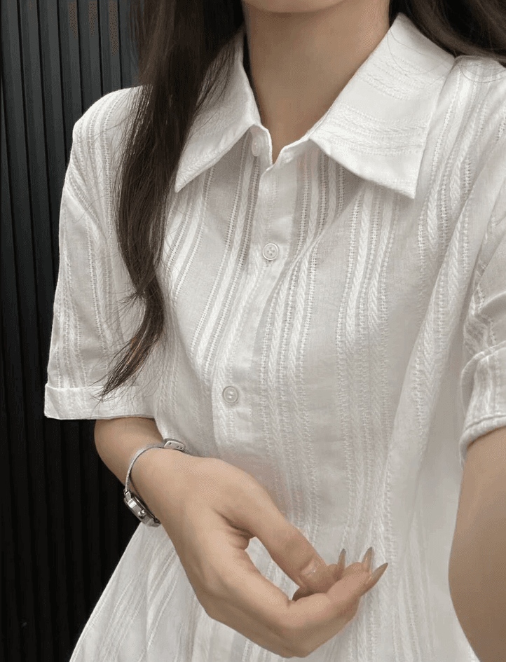 인터넷 그림 한 부서 화이트 프랑스식 자카드 반팔 여성 셔츠 여름 오래된 돈 바람 루즈핏 느긋한 자외선 차단 셔츠 ins 상세 이미지 5