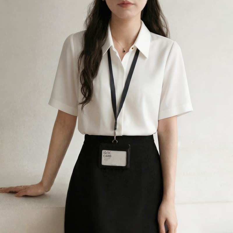 2026 화이트 쉬폰 반팔 셔츠 여성 여름 경력 맨위 정장 면접 착용 가져 가라. 긍정적 인 로드 중 셔츠 이미지 3