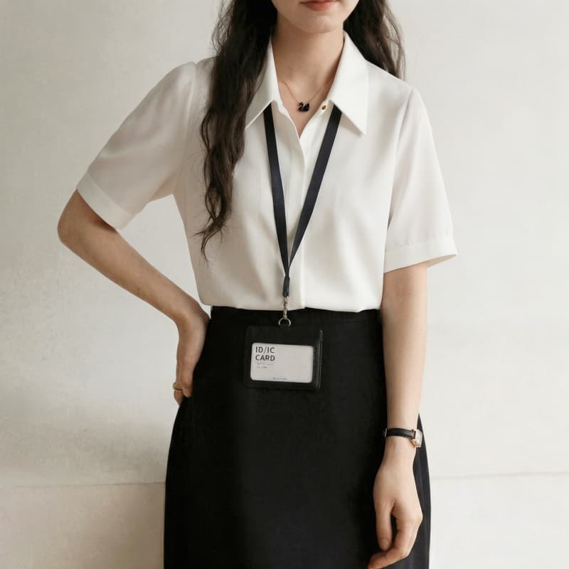 2026 화이트 쉬폰 반팔 셔츠 여성 여름 경력 맨위 정장 면접 착용 가져 가라. 긍정적 인 로드 중 셔츠 상세 이미지 4