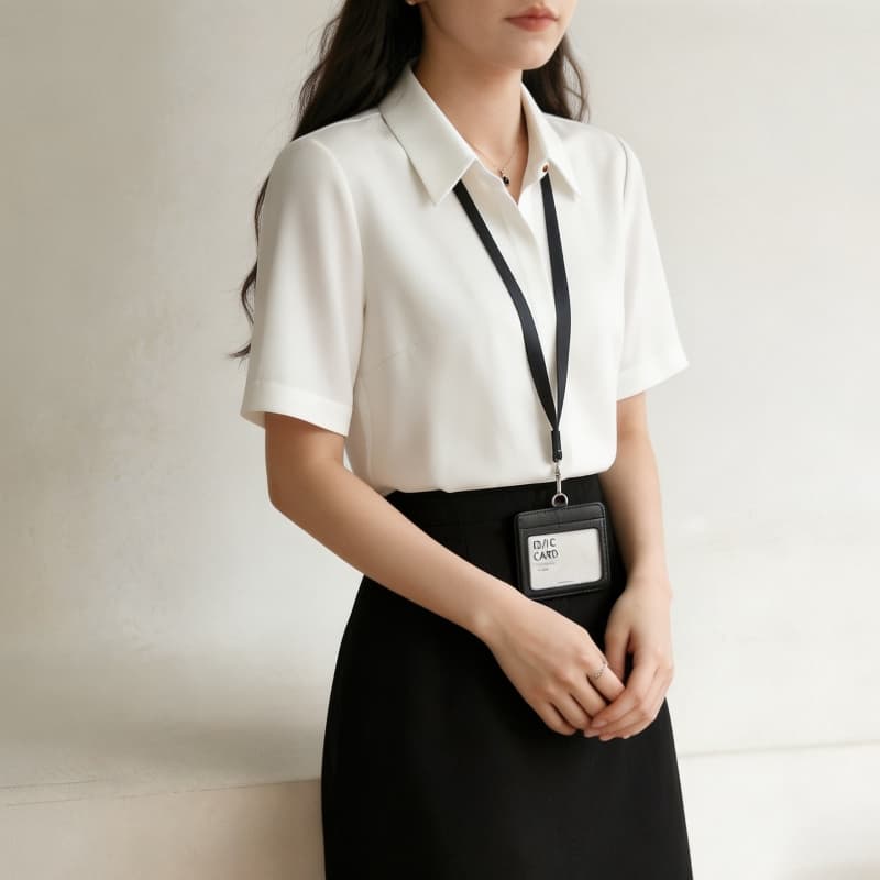 2026 화이트 쉬폰 반팔 셔츠 여성 여름 경력 맨위 정장 면접 착용 가져 가라. 긍정적 인 로드 중 셔츠 상세 이미지 5