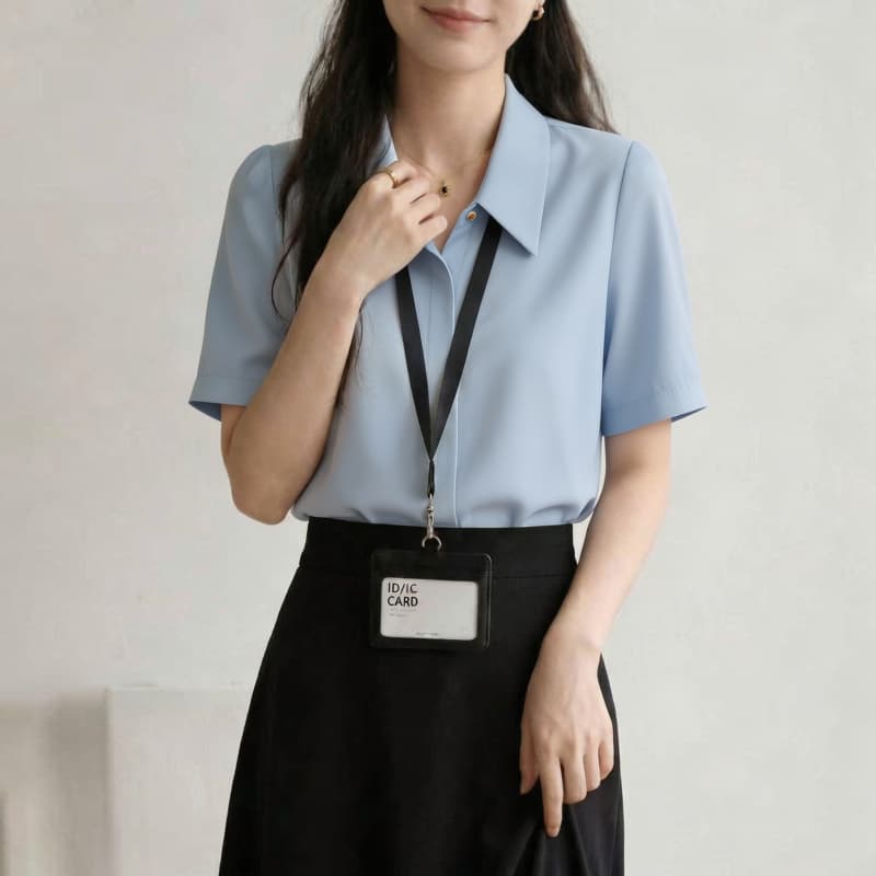 2026 화이트 쉬폰 반팔 셔츠 여성 여름 경력 맨위 정장 면접 착용 가져 가라. 긍정적 인 로드 중 셔츠 상세 이미지 9