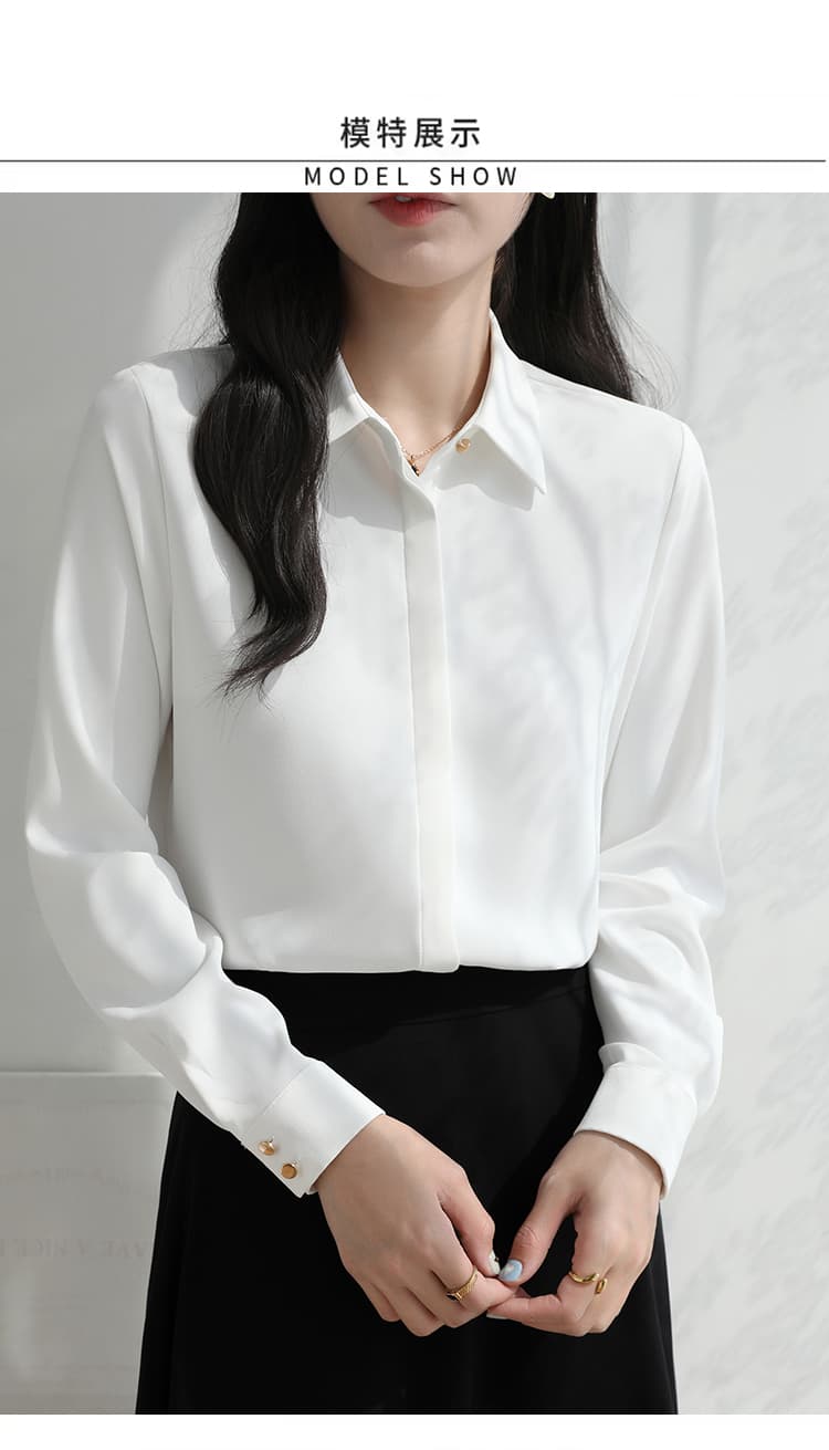 실사 2026 봄 가을 경력 긴팔 작은 키 화이트 여성 셔츠 워크웨어 출퇴근 셔츠 정장 인사이드 잡아라. 의류 상세 이미지 10