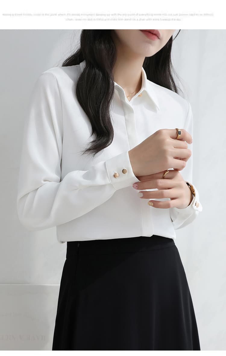 실사 2026 봄 가을 경력 긴팔 작은 키 화이트 여성 셔츠 워크웨어 출퇴근 셔츠 정장 인사이드 잡아라. 의류 상세 이미지 12
