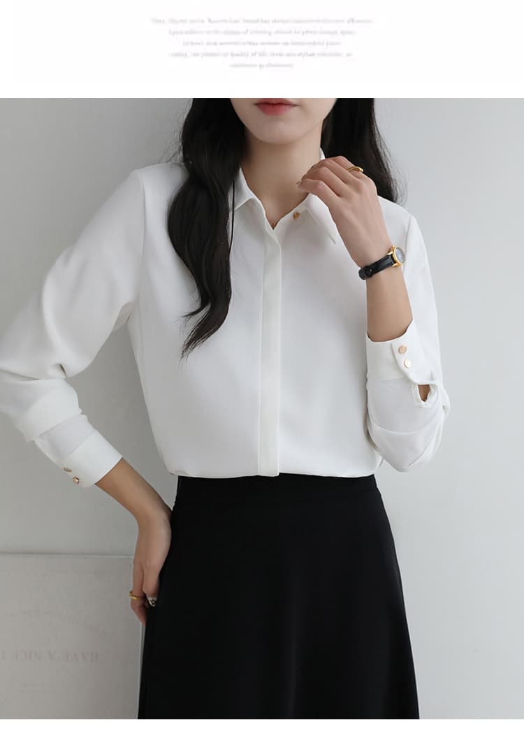 실사 2026 봄 가을 경력 긴팔 작은 키 화이트 여성 셔츠 워크웨어 출퇴근 셔츠 정장 인사이드 잡아라. 의류 상세 이미지 15