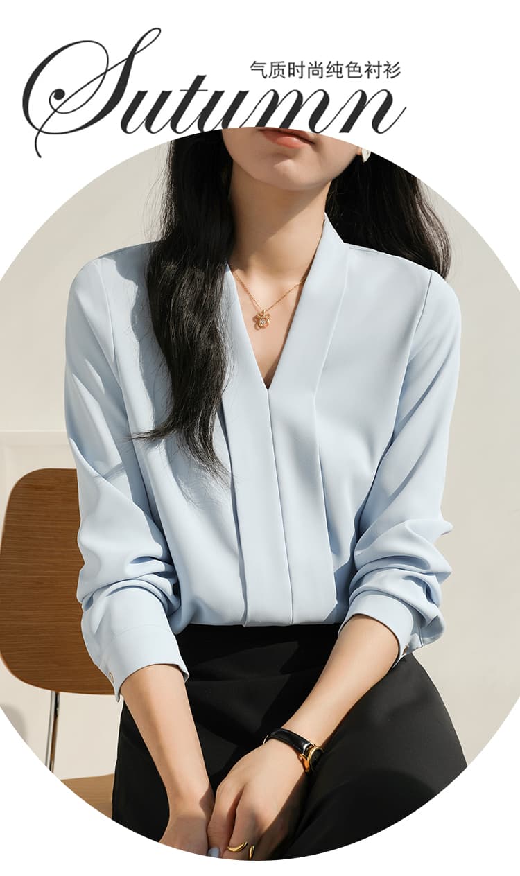 실사 V 넥 셔츠 여성 긴 소매 대학생 면접 출퇴근 긍정적 인 로드 중 인사이드 가져 가라. 쉬폰 화이트 경력 셔츠 맨위 상세 이미지 4