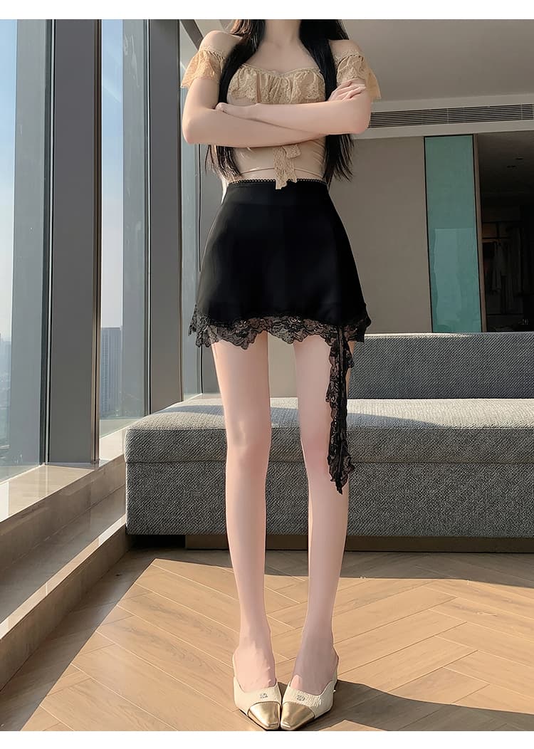 2026 여름 새로운 달콤함 천 금빛 바람 레이스 레이스 한 마디 반신 스커트 여성 하이웨이스트 슬림해 보이는 비대칭 미니 스커트 상세 이미지 31