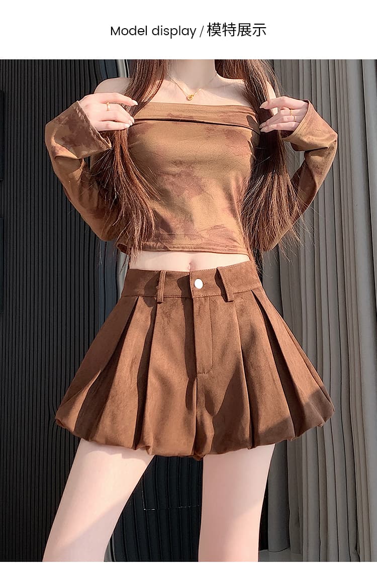 실사 레트로 핫걸 커피 색상 사슴 캐시미어 캐주얼 반바지 2026 가을 하이웨이스트 슬림해 보이는 꽃밭 바지 한 마디 핫 바지 상세 이미지 12