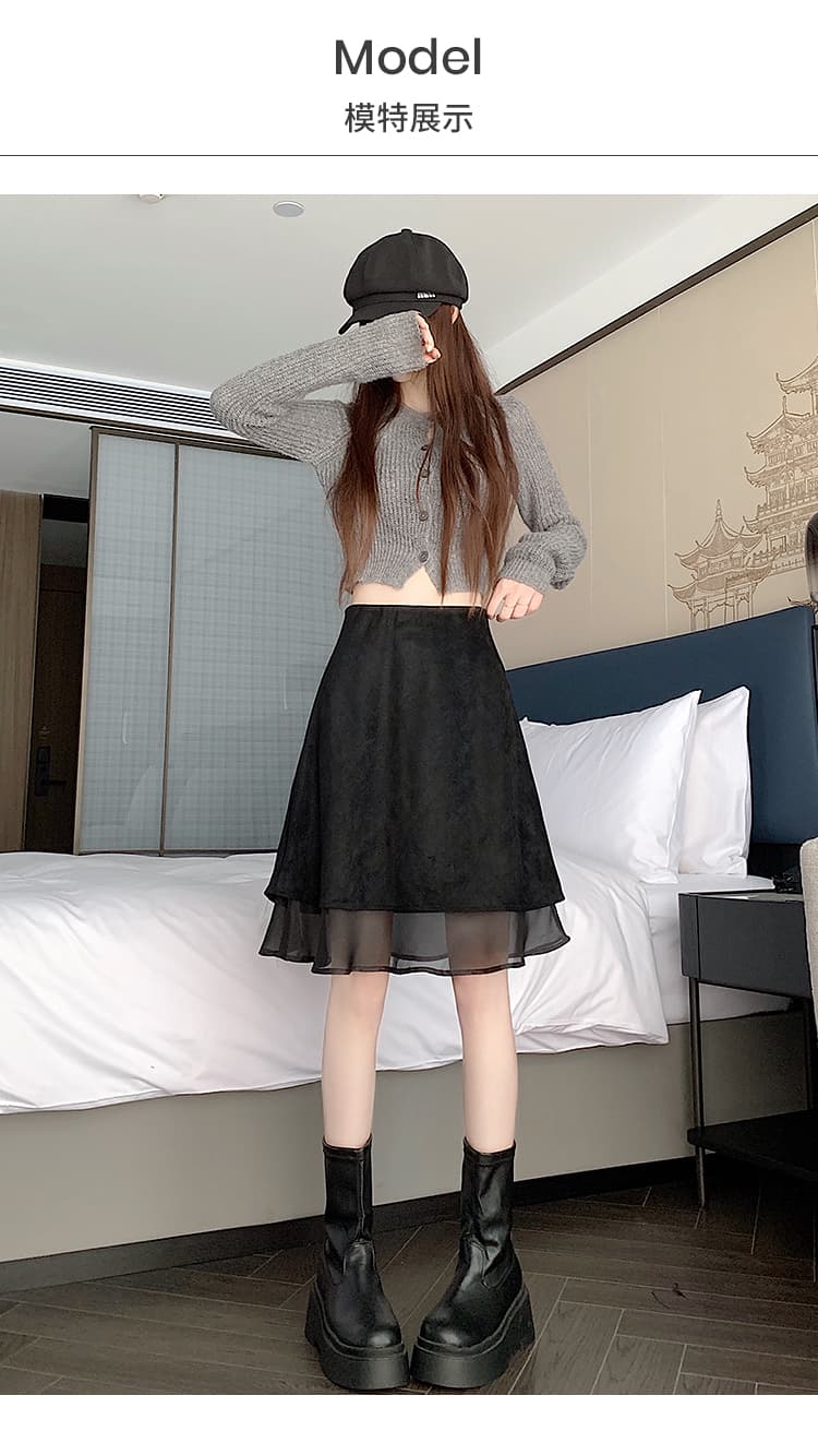 실사 프랑스식 레트로 이중층 패치워크 망사 반신 스커트 여성 2026 가을 겨울 하이웨이스트 타이트 스커트 한 마디 인어 꼬리 중간 스커트 상세 이미지 14