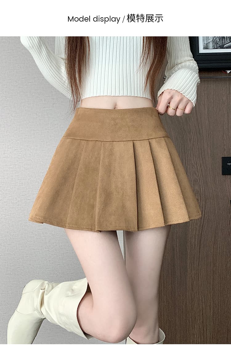 실사 레트로 핫걸 사슴 캐시미어 플리츠 미니 스커트 2026 가을 겨울 하이웨이스트 다용도 한 마디 타이트 스커트 반신 스커트 상세 이미지 9