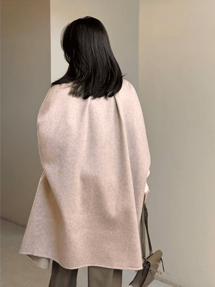 재고 있음 한국 chic 고급 센스 모직 망토 숄 품격 폴로 칼라 모직 코트 재킷 상세 이미지 11