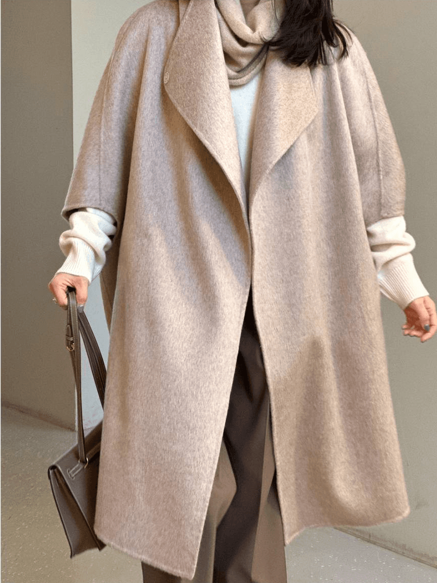 재고 있음 한국 chic 고급 센스 모직 망토 숄 품격 폴로 칼라 모직 코트 재킷 상세 이미지 12