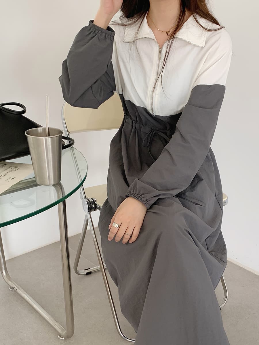 재고 있음 실사 한국 ins 보 주님 섹션 POLO 칼라 캐주얼 바람 패치워크 색상 긴팔 드레스 상세 이미지 13