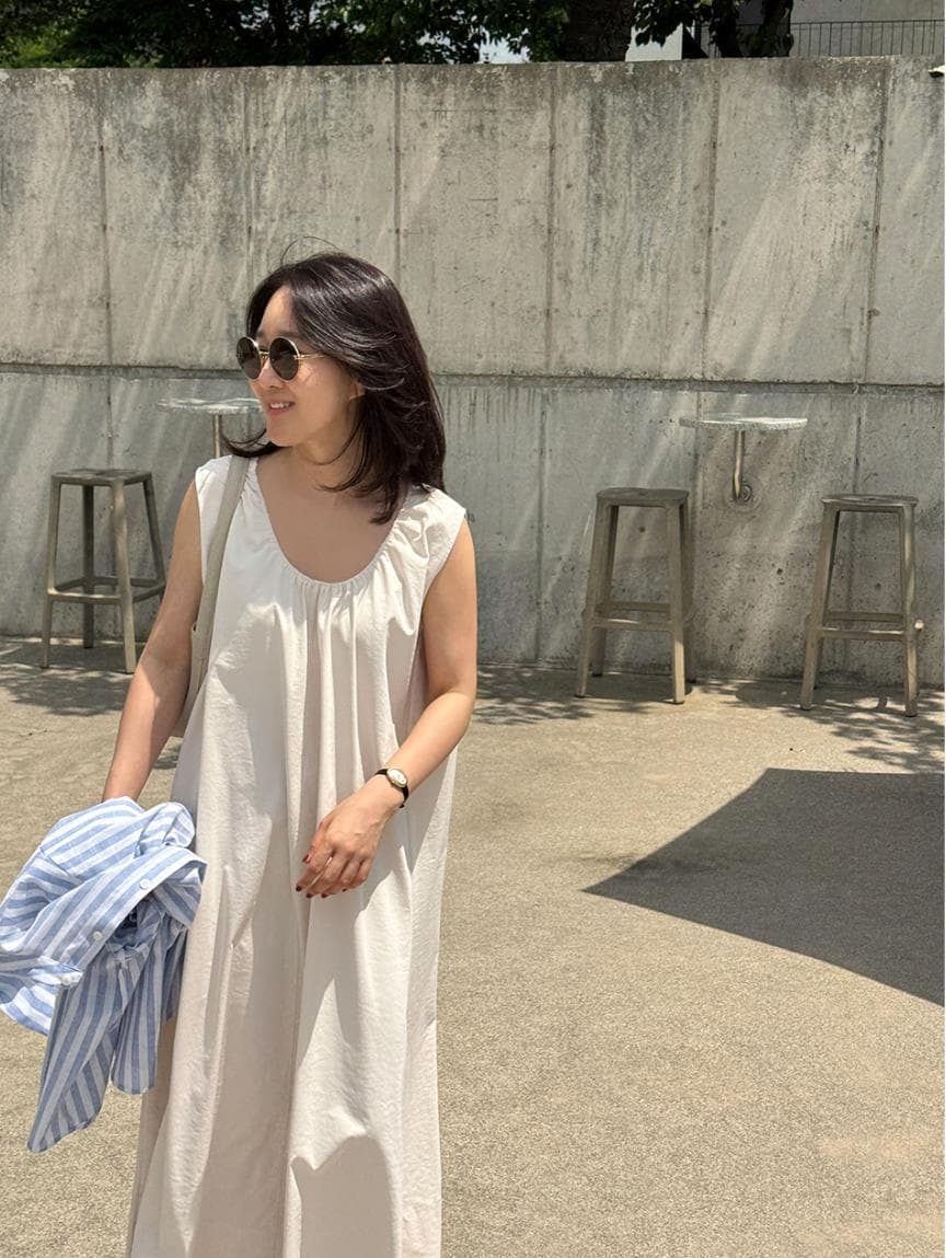 한국 스타일 미니멀리즘 단색 대 u 칼라 민소매 한 마디 드레스 여름 상세 이미지 8