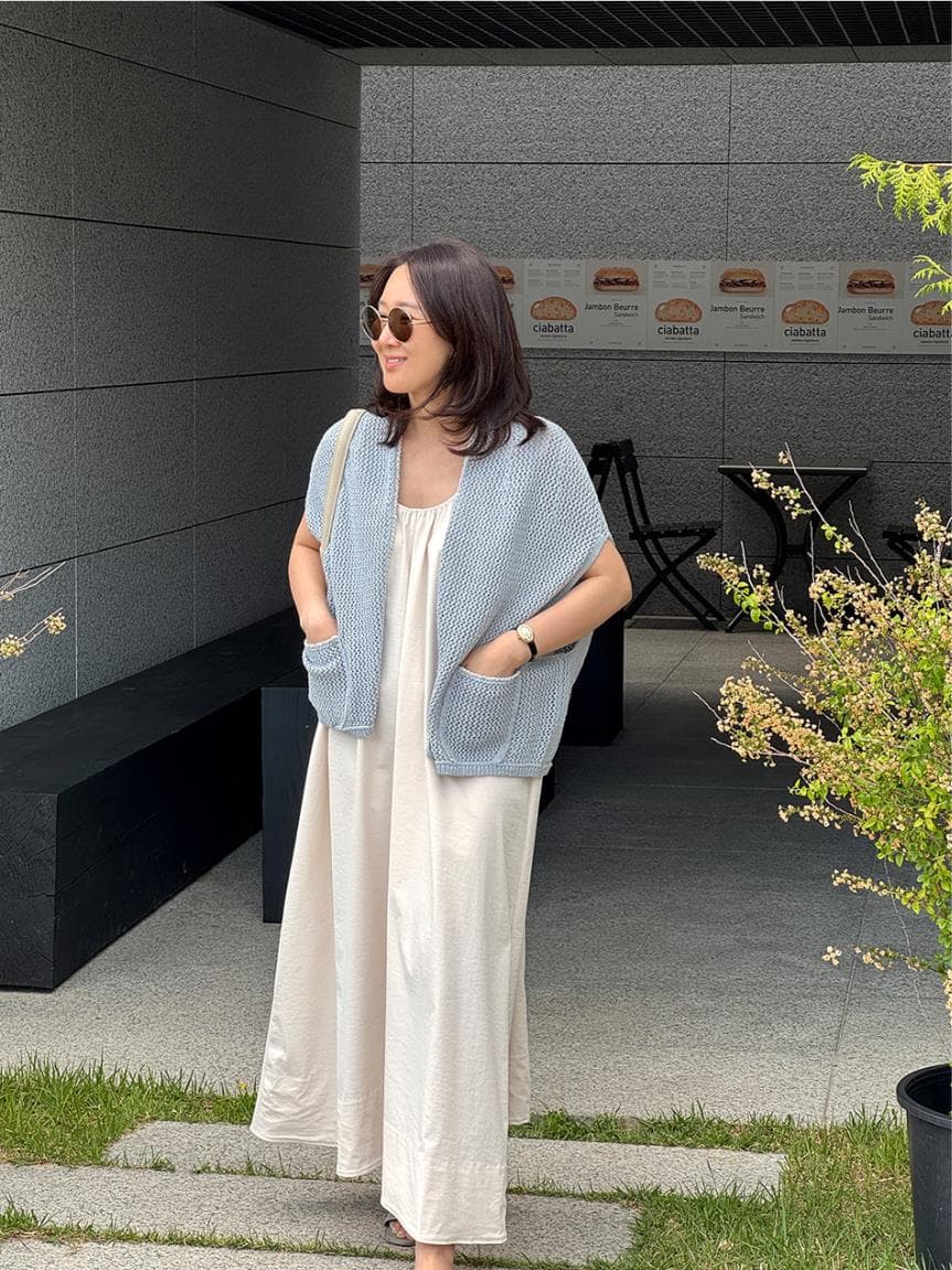 한국 스타일 미니멀리즘 단색 대 u 칼라 민소매 한 마디 드레스 여름 상세 이미지 15