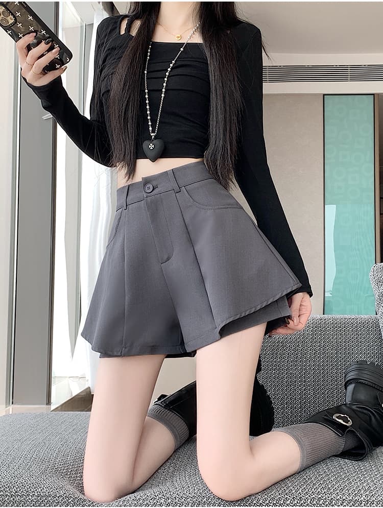실사 가을 새로운 패션 다용도 하이웨이스트 슬림해 보이는 와이드 레그 팬츠 정장 원단 상세 이미지 28