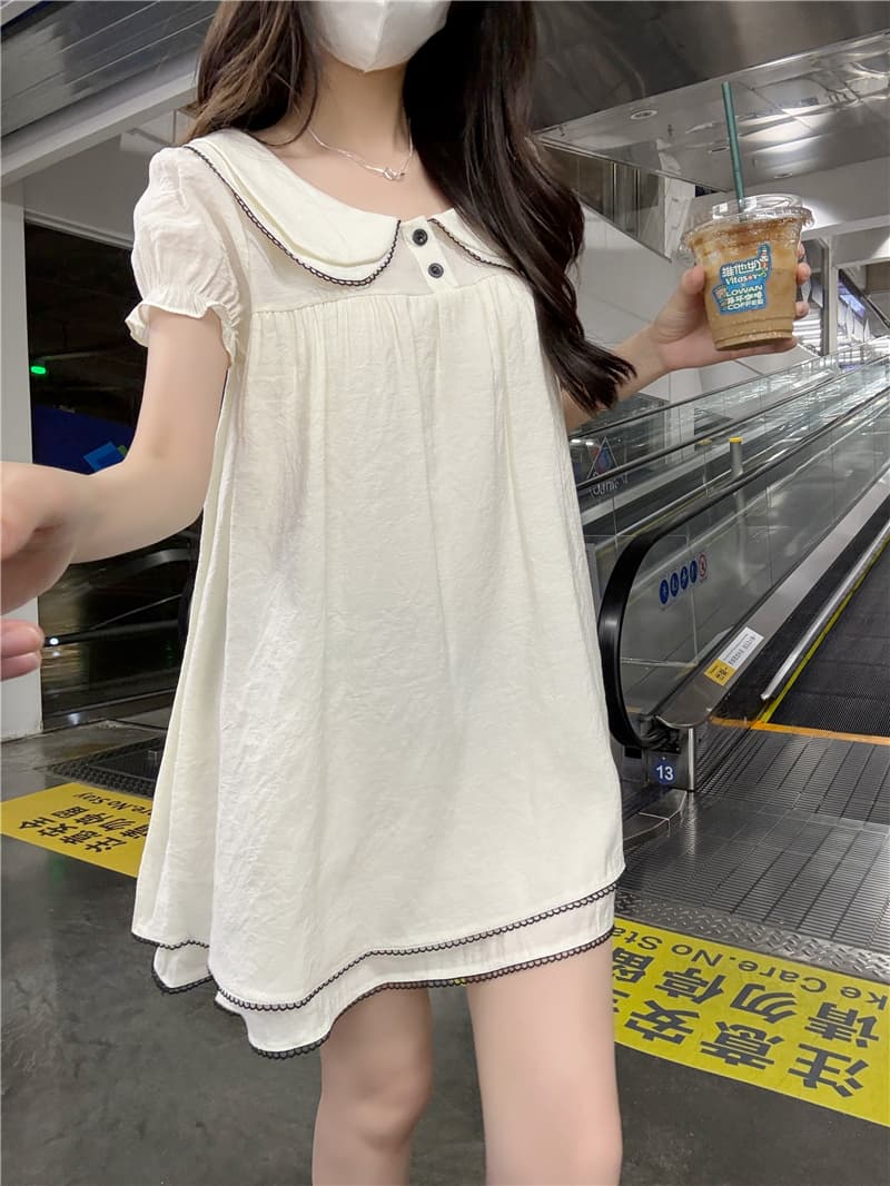 정가 실사 달콤한 베이비 칼라 거품 소매 여성 드레스 여름 새로운 하이웨이스트 패션 연령 감소 한 마디 작은 미니 스커트 상세 이미지 2