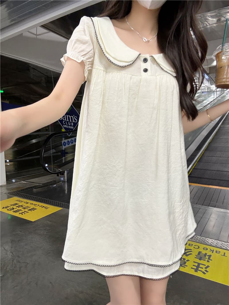 정가 실사 달콤한 베이비 칼라 거품 소매 여성 드레스 여름 새로운 하이웨이스트 패션 연령 감소 한 마디 작은 미니 스커트 상세 이미지 4