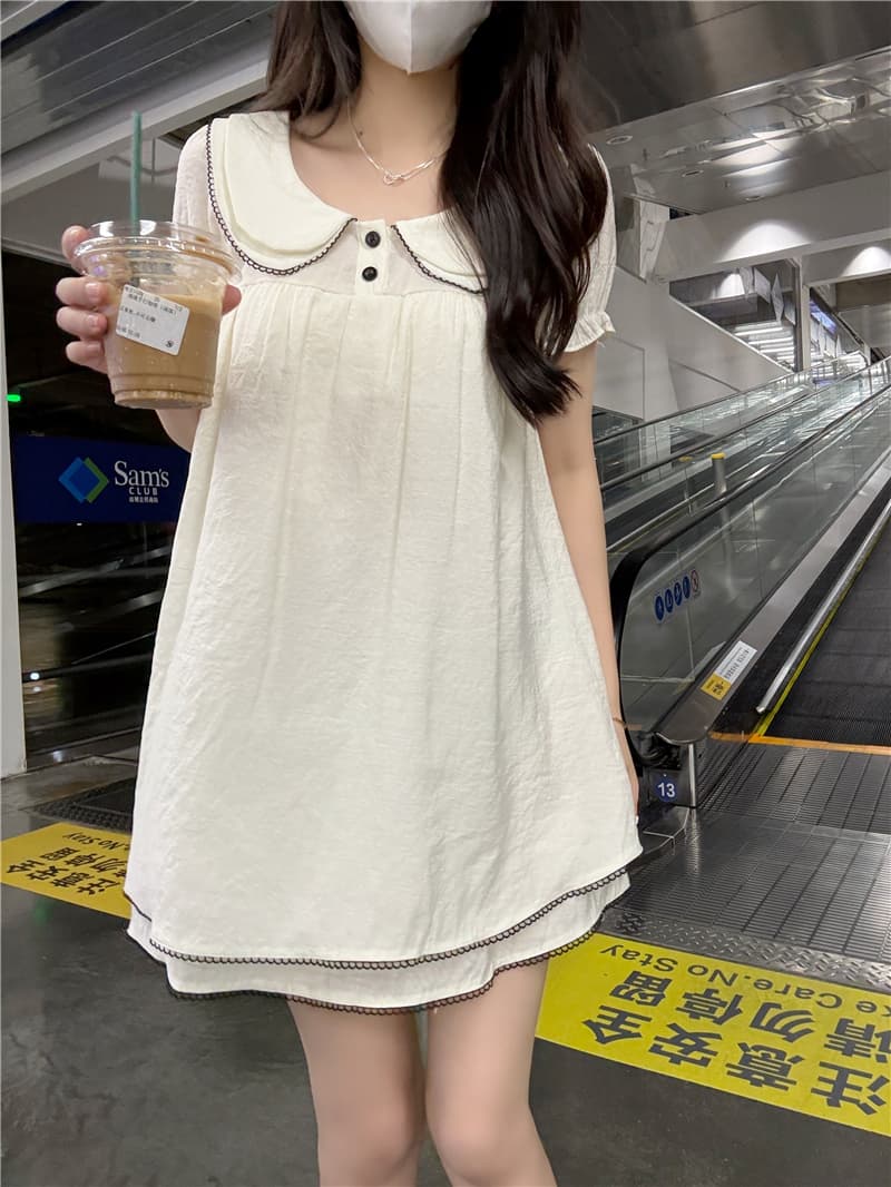 정가 실사 달콤한 베이비 칼라 거품 소매 여성 드레스 여름 새로운 하이웨이스트 패션 연령 감소 한 마디 작은 미니 스커트 상세 이미지 5