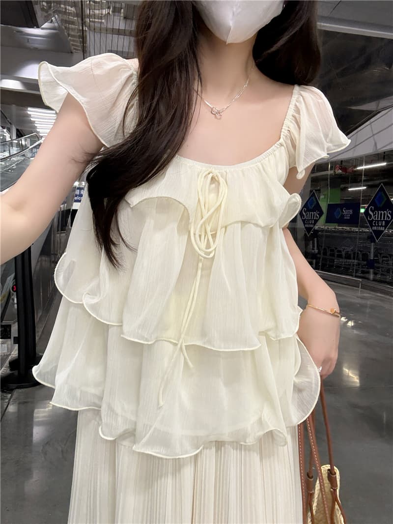 정가 실사 달콤한 스타일 프릴 Feifei 소매 작은 셔츠 루즈핏 얇은 스타일 셔츠 여성 의류 여름 한 부서 부드러운 바람 상세 이미지 2