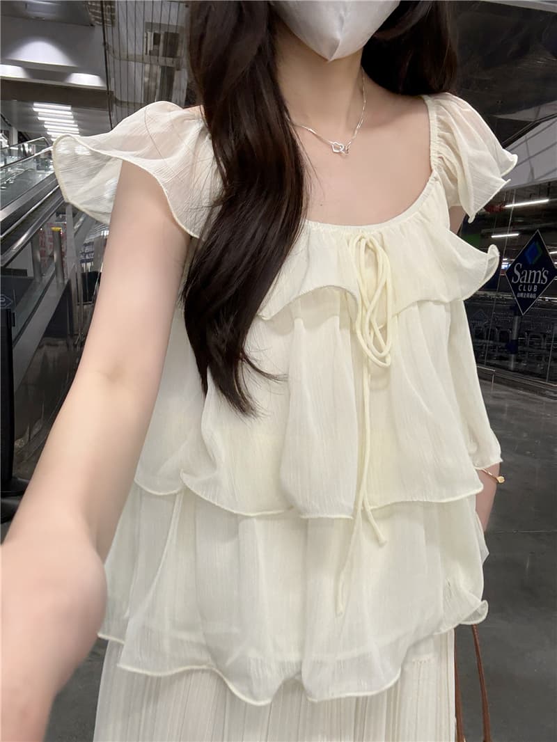 정가 실사 달콤한 스타일 프릴 Feifei 소매 작은 셔츠 루즈핏 얇은 스타일 셔츠 여성 의류 여름 한 부서 부드러운 바람 상세 이미지 3