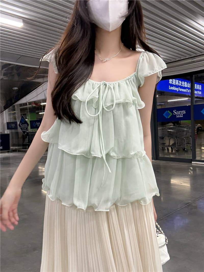 정가 실사 달콤한 스타일 프릴 Feifei 소매 작은 셔츠 루즈핏 얇은 스타일 셔츠 여성 의류 여름 한 부서 부드러운 바람 상세 이미지 4
