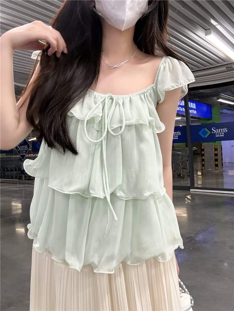 정가 실사 달콤한 스타일 프릴 Feifei 소매 작은 셔츠 루즈핏 얇은 스타일 셔츠 여성 의류 여름 한 부서 부드러운 바람 상세 이미지 5