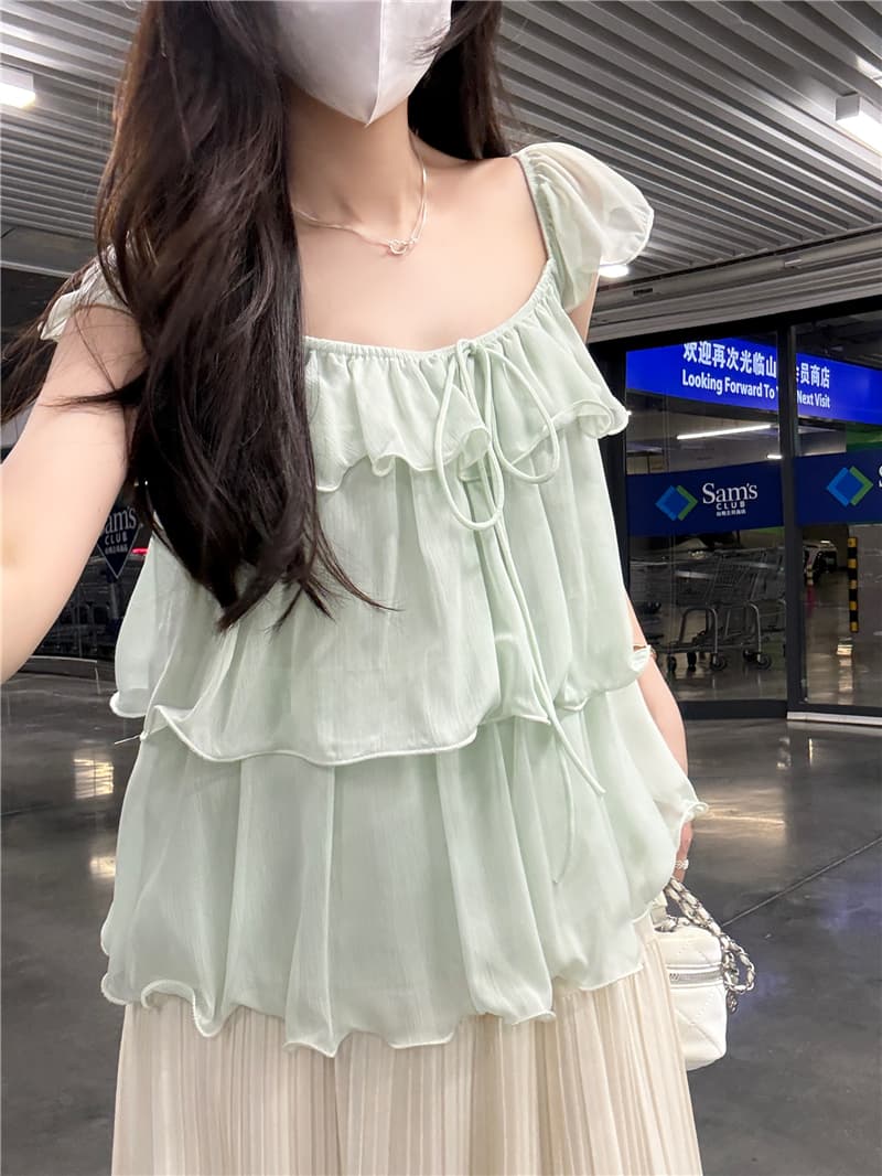 정가 실사 달콤한 스타일 프릴 Feifei 소매 작은 셔츠 루즈핏 얇은 스타일 셔츠 여성 의류 여름 한 부서 부드러운 바람 상세 이미지 6