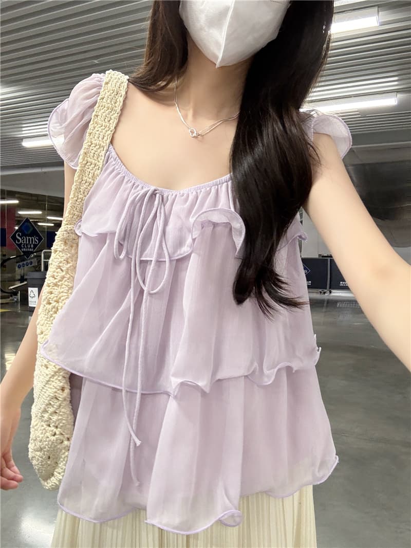 정가 실사 달콤한 스타일 프릴 Feifei 소매 작은 셔츠 루즈핏 얇은 스타일 셔츠 여성 의류 여름 한 부서 부드러운 바람 상세 이미지 7