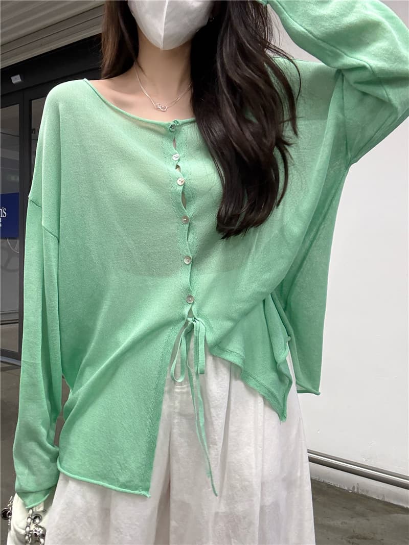 정가 실사 캐주얼 바람 루즈핏 레이스업 긴팔 오픈 가디건 여성 여름 다용도 에어컨 셔츠 블라우스 상세 이미지 12