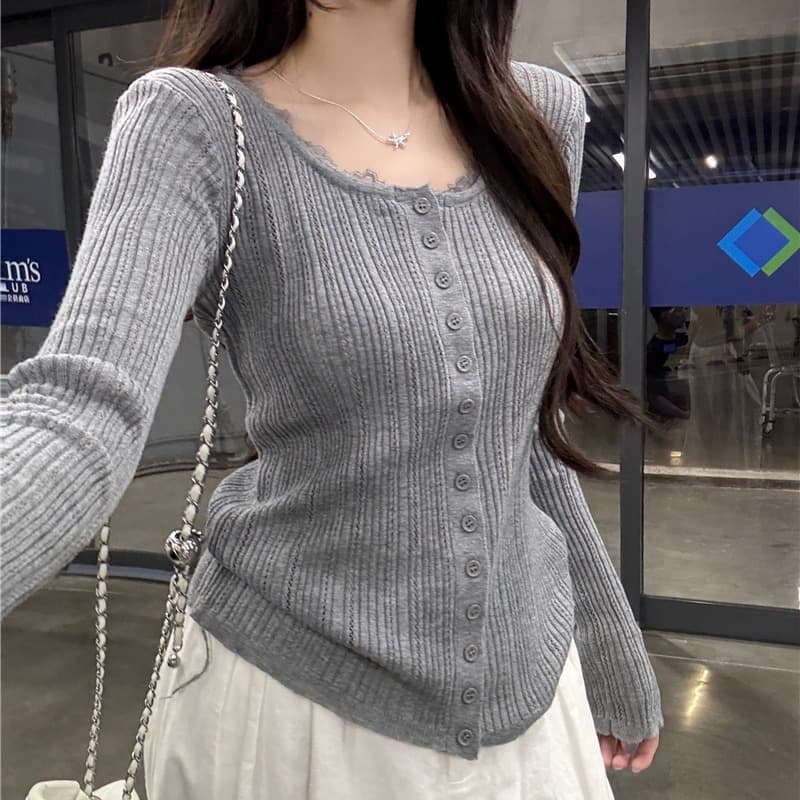 정가 실사 니트 오픈 가디건 여성 가을 인사이드 가져 가라. 몸매 가꾸기 슬림해 보이는 구덩이 기사 긴팔 맨위 이미지 5