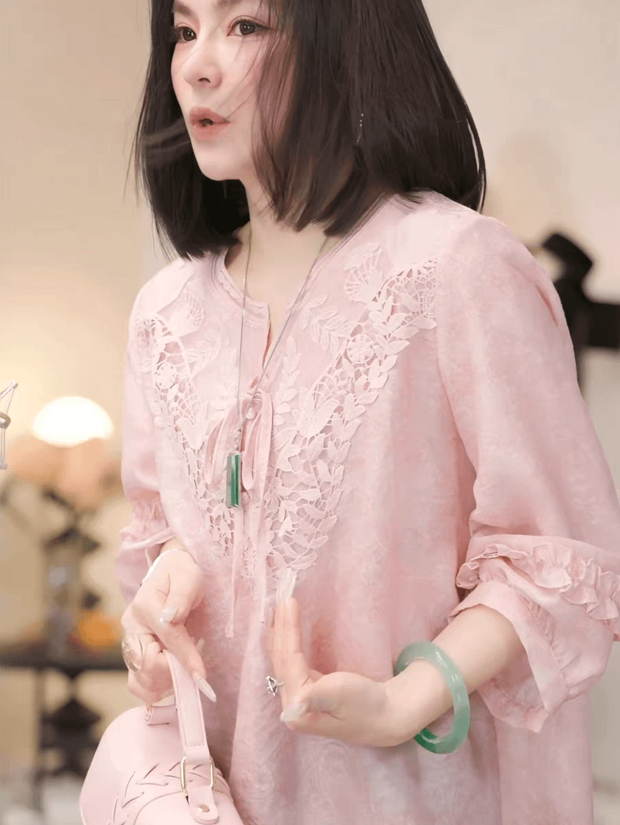 2026 봄 가을 새로운 핑크색 긴팔 여성 셔츠 루즈핏 캐주얼 고급 센스 패션 폭발 맨위 서비스 여성 의류 이미지 2