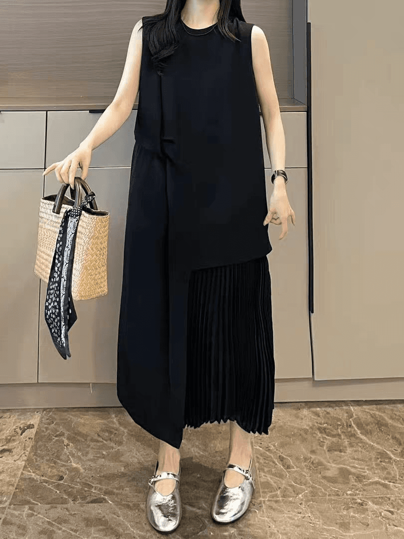 작은 대중 디자인 센스 민소매 루즈핏 여성 드레스 여름 ootd 착용 가져 가라. 새로운 롱 스커트 아름다운 자이언트 잘 생긴 치마 이미지 4