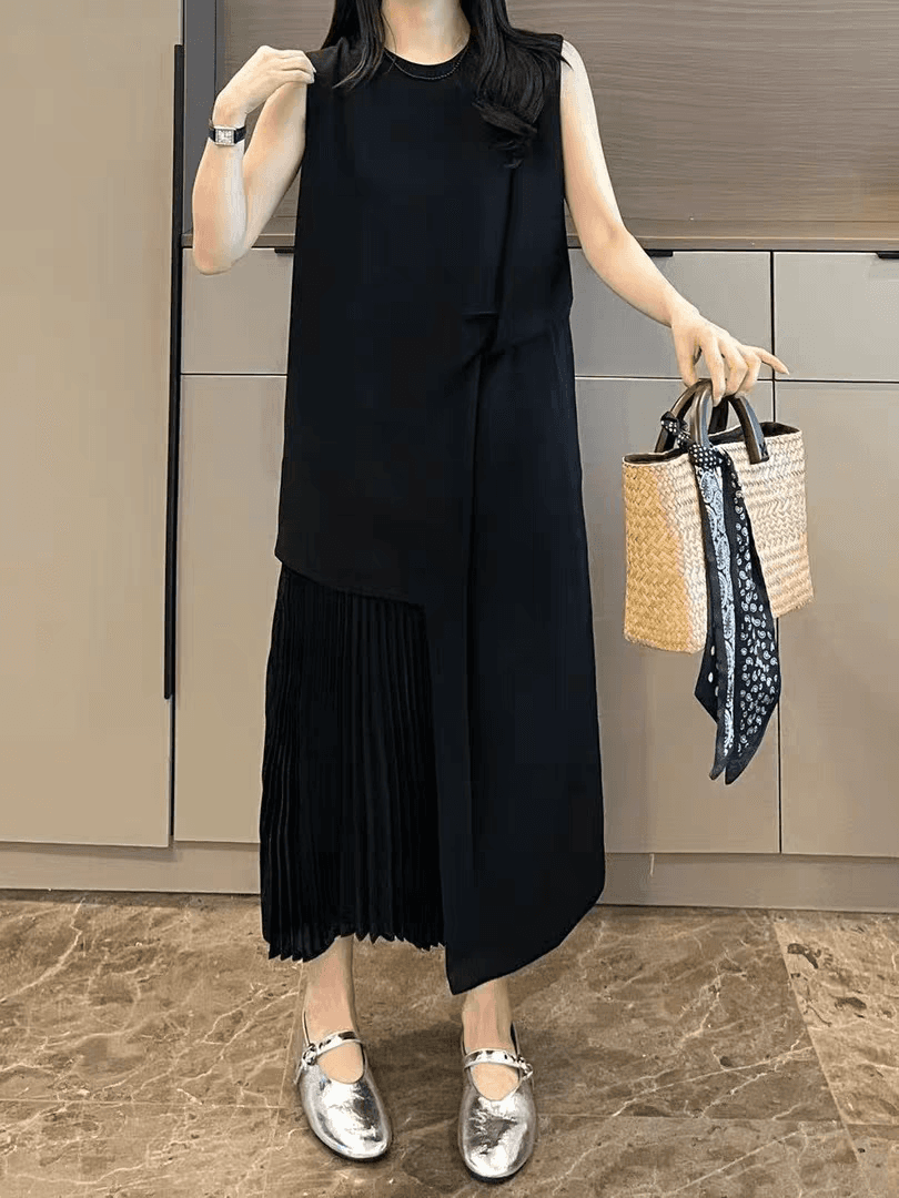 작은 대중 디자인 센스 민소매 루즈핏 여성 드레스 여름 ootd 착용 가져 가라. 새로운 롱 스커트 아름다운 자이언트 잘 생긴 치마 상세 이미지 2