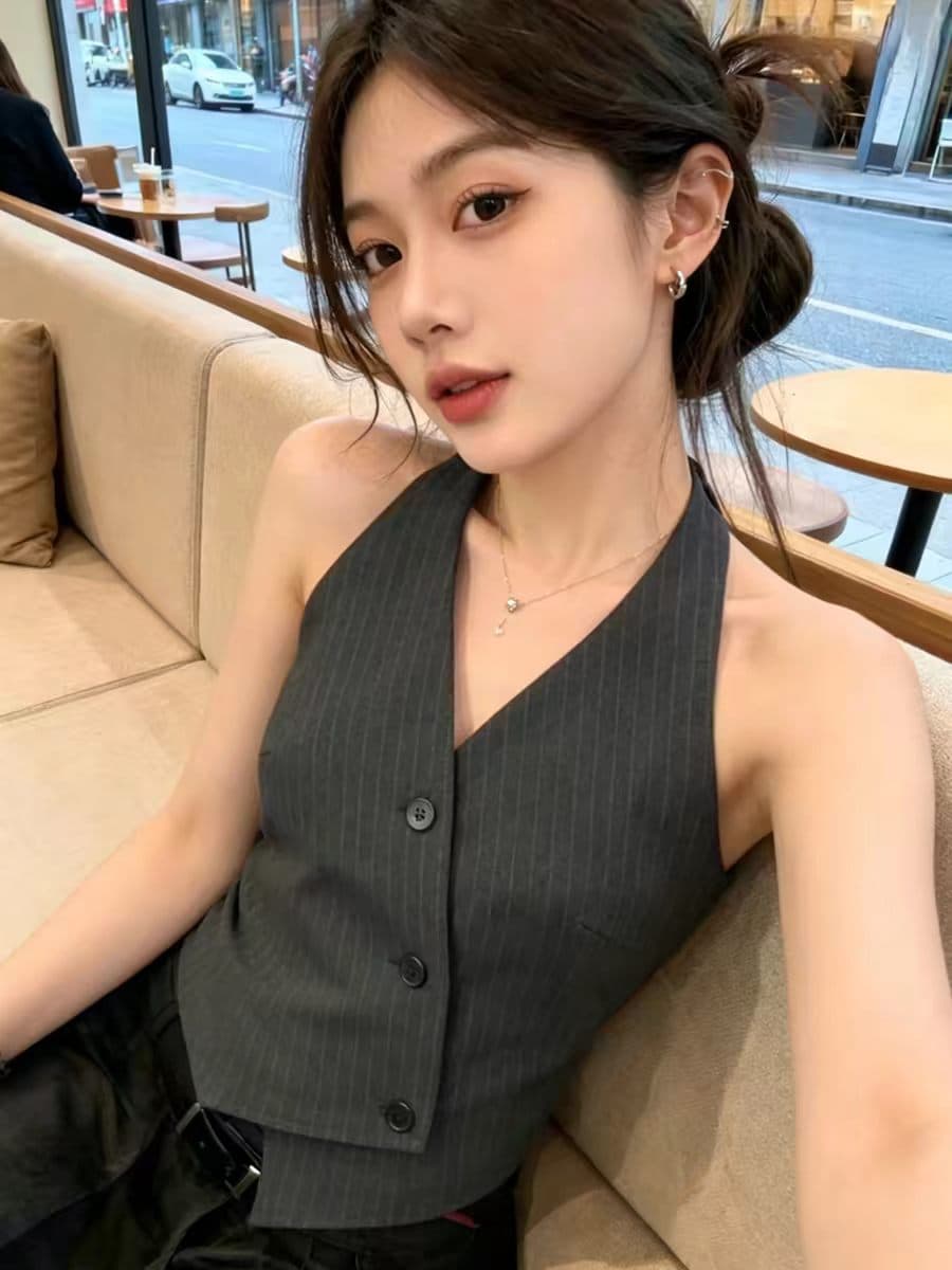 한 부서 레트로 스트라이프 품격 행침 목 조끼 여성 2026 여름 새로운 부서 버클 민소매 베스트 고급 센스 맨위 이미지 3