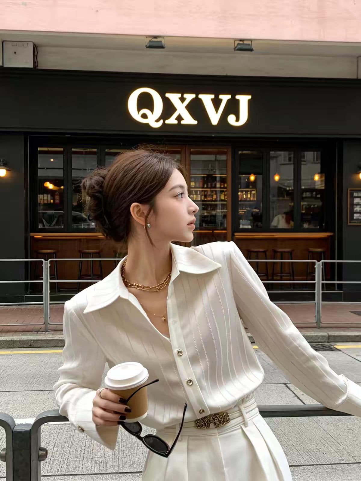 프랑스식 품격 빛 럭셔리 화이트 폴로 칼라 여성 셔츠 인사이드 가져 가라. 이른 가을 고급 센스 고유 한 Chic 새틴 긴팔 맨위 이미지 4