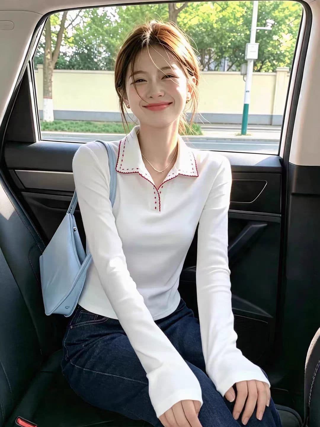 화이트 폴로 칼라 긴팔 티셔츠 여성 인사이드 가져 가라. 기본 셔츠 2026 가을 몸매 가꾸기 슬림해 보이는 패션 연령 감소 슬림해 보이는 맨위 이미지 4