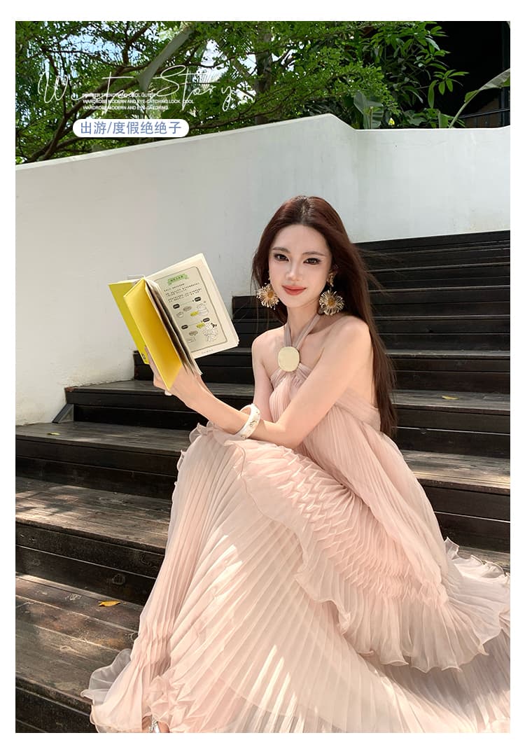 매몰 요정 프랑스식 낭만주의 백리스 행침 목 드레스 가져 가라. 요정 가스 숄 여름 해변가 휴가 상세 이미지 3