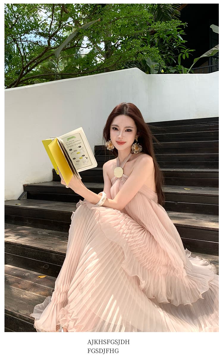 매몰 요정 프랑스식 낭만주의 백리스 행침 목 드레스 가져 가라. 요정 가스 숄 여름 해변가 휴가 상세 이미지 14