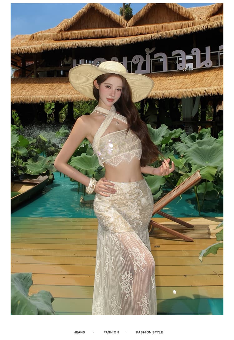 인어 행침 목 스팽글 튜브탑 골드 선 자카드 레이스 반 스커트 세트 상세 이미지 21