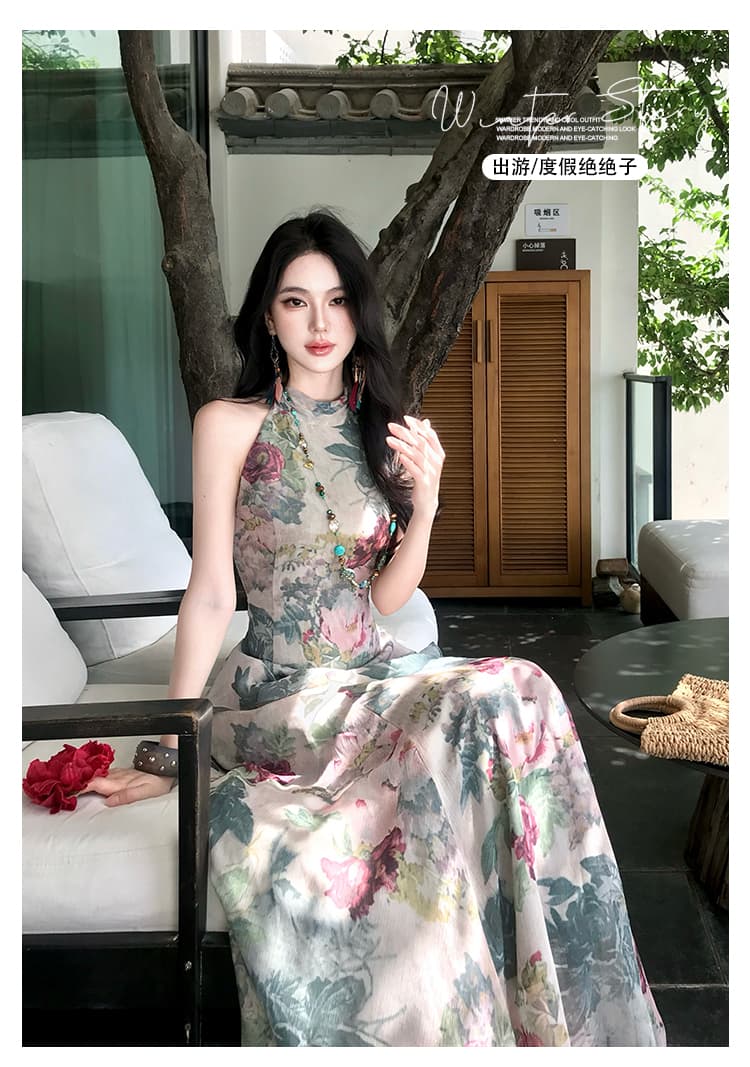 여름 아름다운 작은 여성 드레스 2026 새로운 새로운 중식 젠 행침 목 민소매 휴가 길다 치마 상세 이미지 3