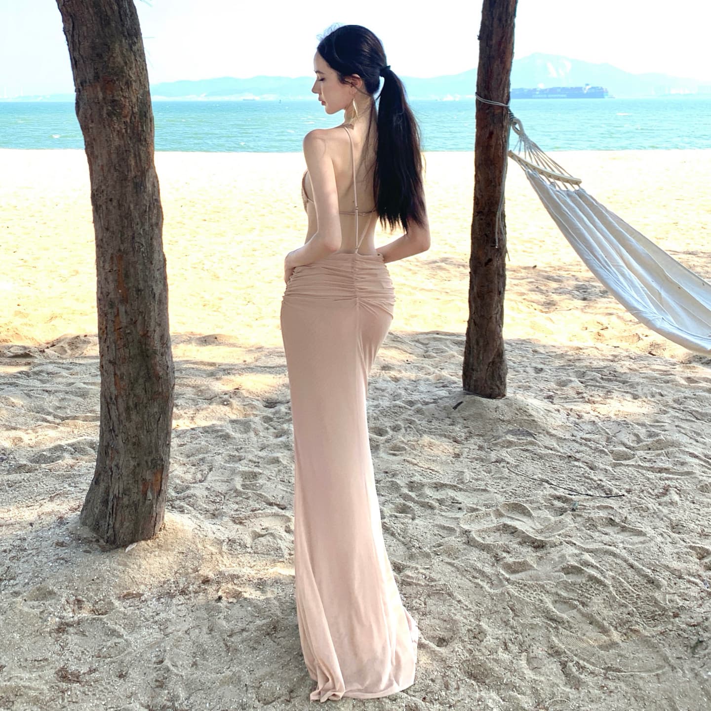 카운터 뼈 금성 높음 세트 다이아몬드 세팅 행침 목 여성 드레스 여름 망사 자수 스팽글 예복 롱 스커트 이미지 5