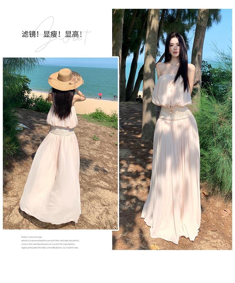 튜브탑 펌프 로프 스팽글 허리 수축 예복 치마 큰 진자 품격 드레스 상세 이미지 5
