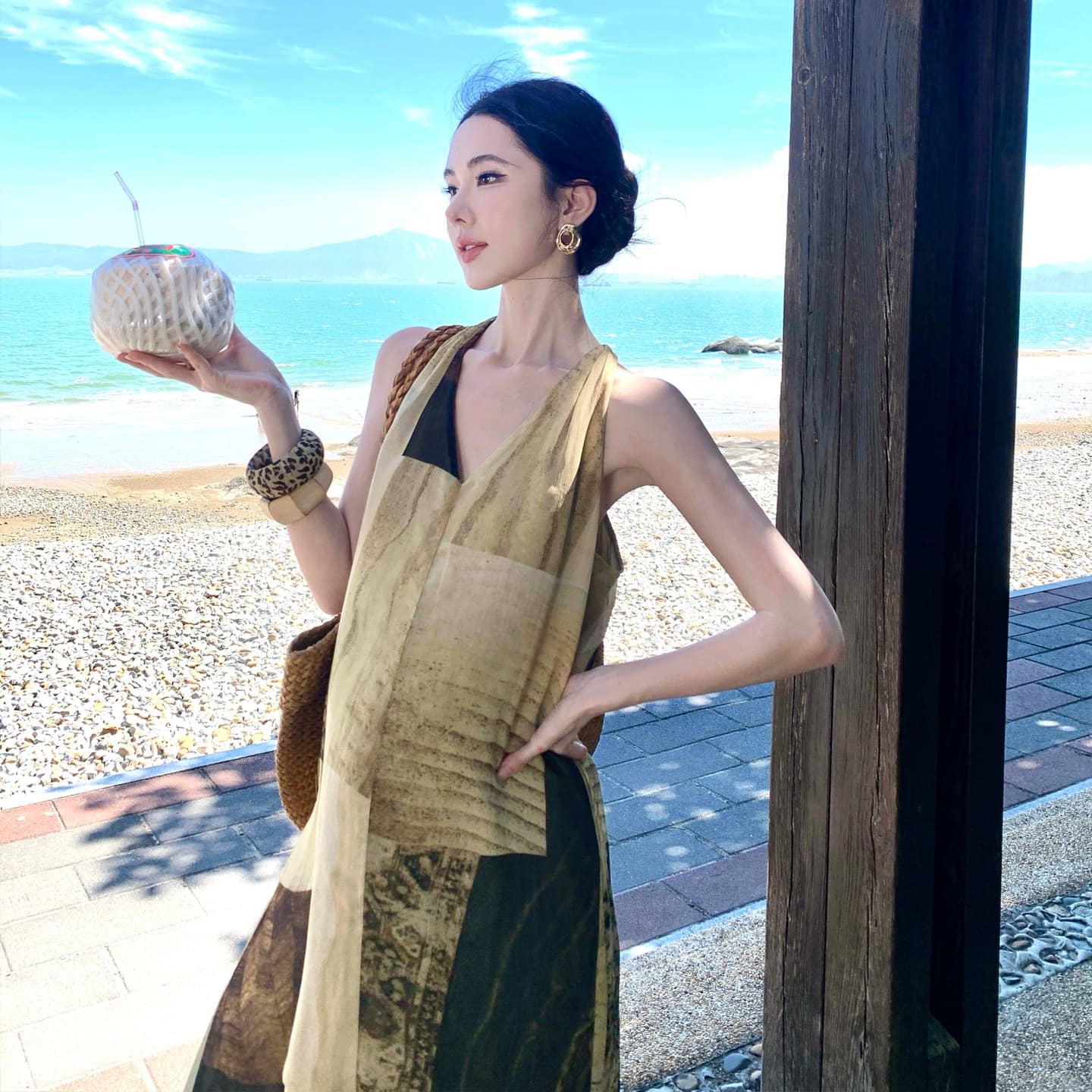 2026 새로운 행침 목 여성 드레스 슬림해 보이는 V넥 조끼 롱 스커트 여름 이미지 6